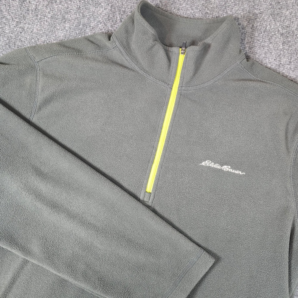 Eddie Bauer Mens Fleece Pullover Sweatshirt Gray Quarter Zip Size Medium